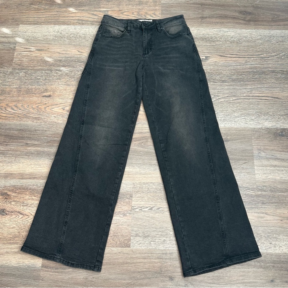 NWT Indigo Rein Wide-Leg Mid Rise Distressed Black Jeans Waist 26 Size 5